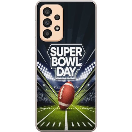 Kompatibelt Mobildeksel til Samsung Galaxy A33 5G Super Bowl Day plakat med amerikansk fotball på opplyst arena i dramatisk sportsdesign