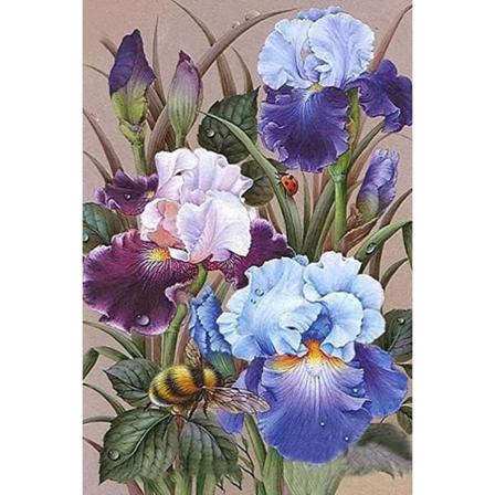 5D diamantmaleri, vase full av diamanter, sommerfugl og fugl blomster dekorativt maleri - (Blå-lilla bukett) - (12*16 tommer)