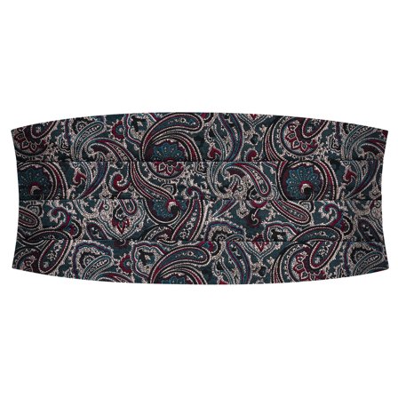 Mørkeblå og mørkegrønn paysleymønstret cummerbund av silke for menn - Magebelter