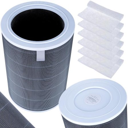 Luftrenare Filterset HEPA 360° + 6X G4 Bomull – RFID-Chip | Antibakteriell | Ersättningsdel för Xiaomi 2H, 3H, Pro