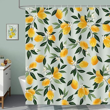 Citron Duschdraperi 180 X 180 Cm Frukt Gröna Blad Badrum Gardiner Vattentät