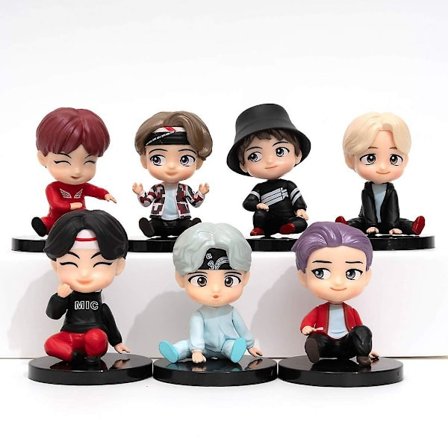 7 stk Bts kakepynt figurer sett med actionfigur leker kakepynt for Bts bursdagsfest rekvisita (sittende stilling)