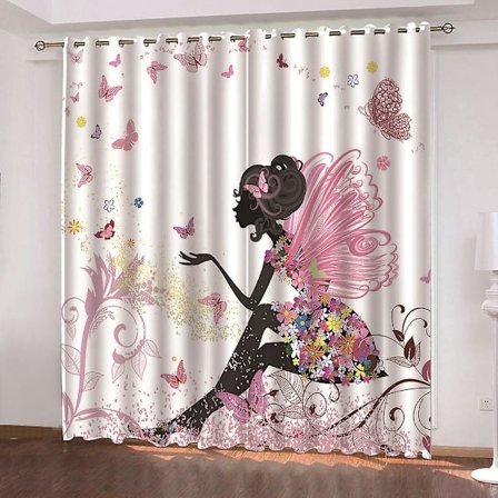 Värmeisolerande Mörkläggningsgardiner Vita Rosa Gula Fjäril Fairy 1 Stycke Barnrum Babyflicka Gardin Vardagsrum Modern Design 100X140cm