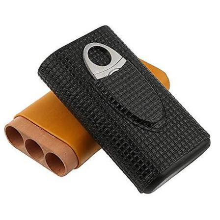Humidor För 3 Cigarrer Och Cigarrskärare I Rostfritt Stål.