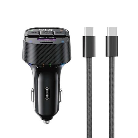 XO FM Transmitter Bluetooth / Car Charger 30W + USB-C Cable - Black
