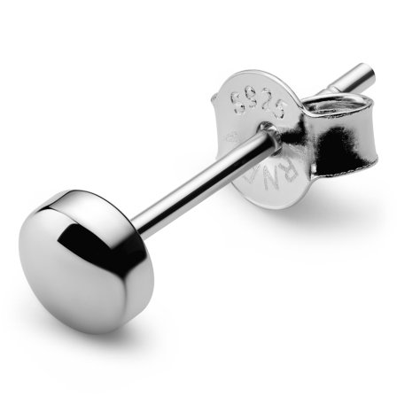 Orecchino in argento 925 placcato in rodio da 4 mm per uomini - Orecchini a bottone