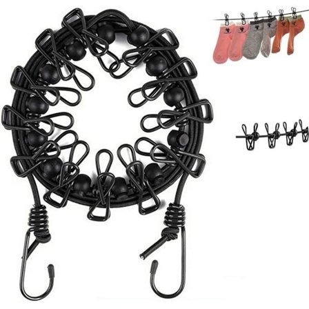 1 Pack Bärbar Klädstreck, Justerbar Retractable Airer Vindtät Rep med 12 Klädnypor