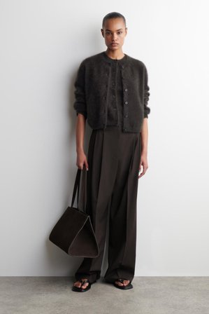 COS Women's Brushed-Cashmere Crew-Neck Cardigan in Brown