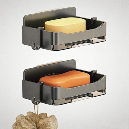 Vægmonteret sæbeskål til brusere, en sæbeholder uden boring med kroge og en selvdrænende sæbebakke til at holde sæben tør.