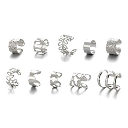 Fake Helix Piercing 10-Pack Earring Ear manchet uden hulsølv