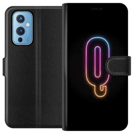 Kompatibel Tegnebogsetui til OnePlus OnePlus 9 Minimalistisk neonbogstav Q i lyse farver mod mørk baggrund