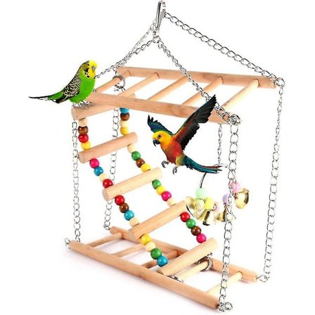 Fågellekplats Trä Hängbro Husdjur Hängande Stege Trappklättring Gunga Dubbellager