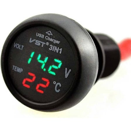 Bilvoltmeter, 3 i 1 12-24v Biltermometer Bil USB-lader Voltmeter med LCD Digitalt Display Panel Temperaturtester Spenningsmåler for Biler
