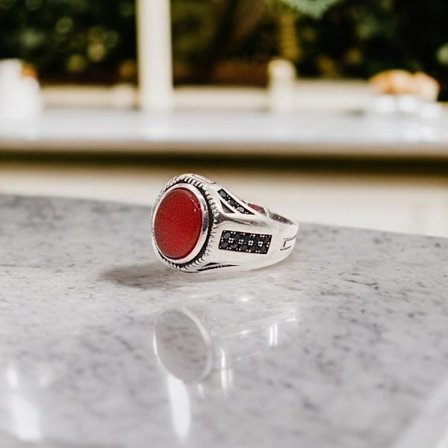 Sterling Sølv Ring Ægte Orange Opal Stone Persisk Hælring Til Mænd