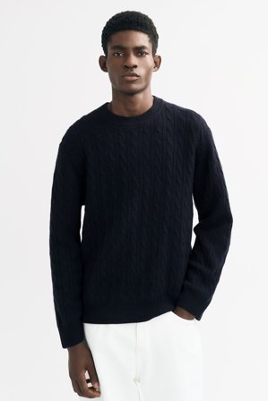 Soft Goat - Men's Cable Knit - Kashmirtröja herr - S - Navy