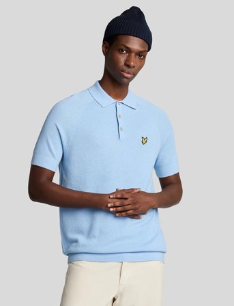 Lyle & Scott Linen Blend Knitted Polo - Blue - XXL