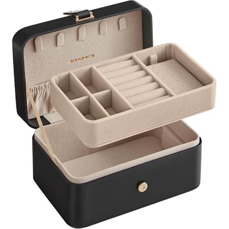 Smykkeskrin, 2-lags smykkeopbevaring, 11 x 16 x 8 cm rejsesmykkeskrin, bærbar smykkeæske, lille, rummelig, til større tilbehør