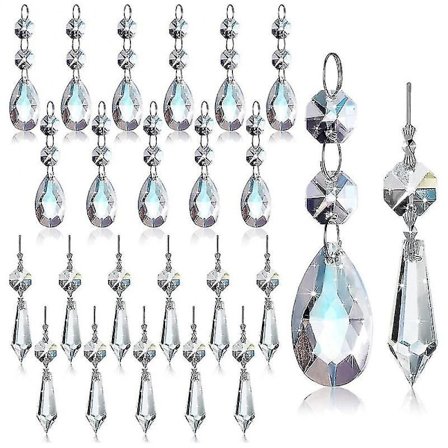 24 stk lysekronkrystallprismer anheng sett 38 mm klare dråpeformede istapplysekronkrystalldeler