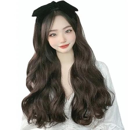 Lang bølget paryk Cosplay syntetisk hår med gennemsigtigt pandehår til kvinder Dating daglig brug mørkebrun