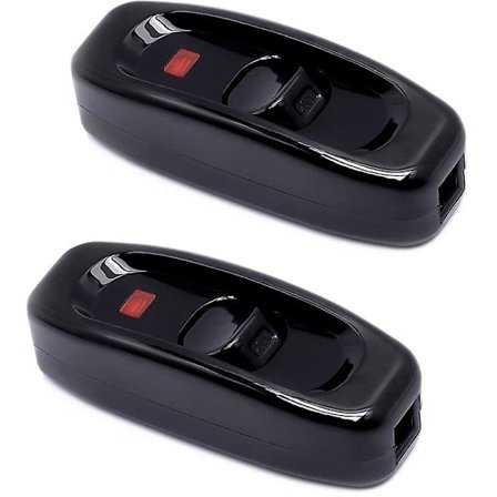 Lampun kytkin, rlife 2 kpl musta inline-lampun kytkin 250V 10A välikytkin LED-merkkivalolla, johdossa oleva kaapelikytkin