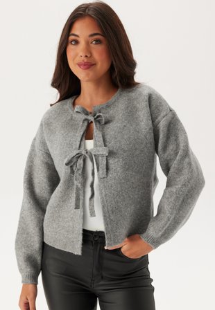 VERO MODA Vmbow Ls O-neck Tie Cardigan Medium Grey Melange Klær
