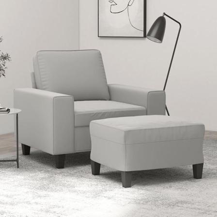 Vidaxl Fåtölj Med Fotpall Ljusgrå 60 Cm Mikrofibertyg Grå
