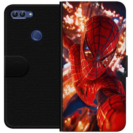 Yhteensopiva Lompakkokotelo Huawei Huawei P smart Spider Man intensiivisessä toiminnassa välkkyvien valojen ja dynaamisen perspektiivin kera elokuva