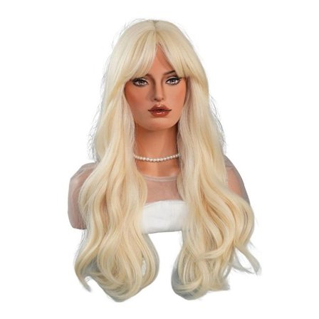 Daglig glamour: Lång äkta hårlång peruk med vågiga lockar och lugg