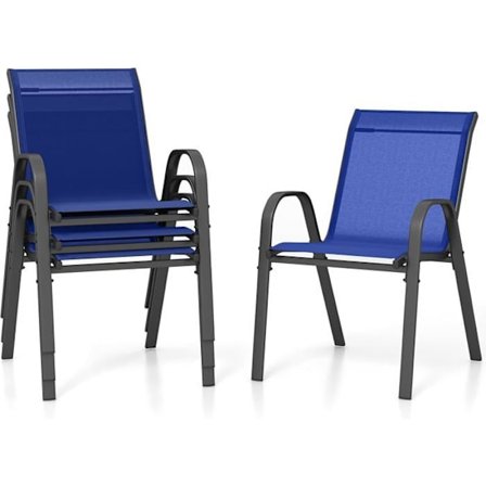 COSTWAY Sæt af 4 Havestole, Tekstil i Textilene, Stabelbare Spisestole med Armlæn, til Patio Terrasse, Blå