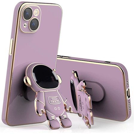 Astronaut Hidden Stand Case Kompatibel med Iphone 13 Pro Max/13 Pro/13, galvaniserat TPU- cover(Lila)