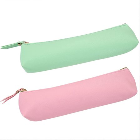 Ultra-tynd PU læder penalhus, 2-pak, med metal lynlås lomme