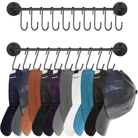 Hattestativ for vegg Baseball Cap Organizer Henger med 20 kroker Moderne metallhatt Holder Veggmontert Caps Display, sett med 2