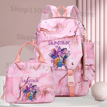 3 stk K-pop Demon Hunters Skoletaske Madpakke Pen Etui Sæt Anime Mode Printet Rygsæk Penalhus Suit Skoleartikler Gaver