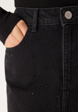 VILA - Vijaf Hw Beading Midi Skirt - Black Denim Detail:beading - Kläder - - Bubbleroom