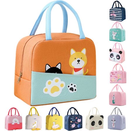 2 stk. Frokosttaske, Sød Tegneserie Isoleret Madkasse, Genanvendelige Køletasker til Frokost, Vandtæt Frokosttaske, Foldbar Frokosttaske Hund Orange