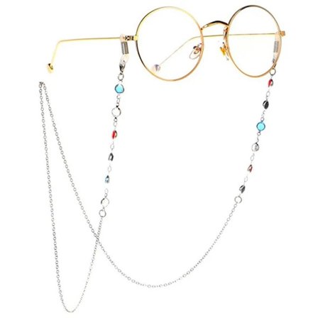 Exclusive Soft Crystal Eyeglass Chain Silver