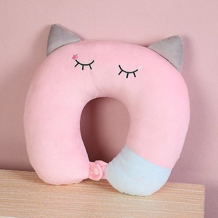 Resekudde - Mjuk nackkudde med memory foam för vuxna, barn, barn (rosa)