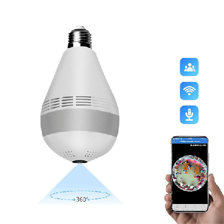 Kamera-lampa Husdjursmonitor Webbkamera Wifi Vit Full HD Baby 360 Panoramatisk Säkerhet Hemövervakning