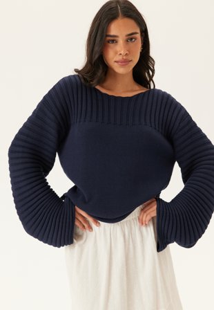 Bubbleroom - Boatneck Knitted Sweater - Navy - Kläder