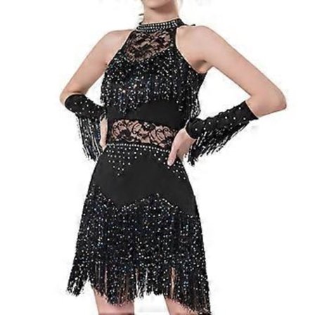 Dansklänning med fransar och tofsar för kvinnor, glittrig och stilfull klänning för festivaltango (Svart L)