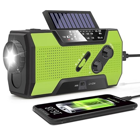 Solpaneler Håndsvinget FM AM NOAA Radio Bærbar Lommelygte Bordlampe Mobiltelefon USB Oplader Powerbank Udendørs LED Lys, 2000mAh