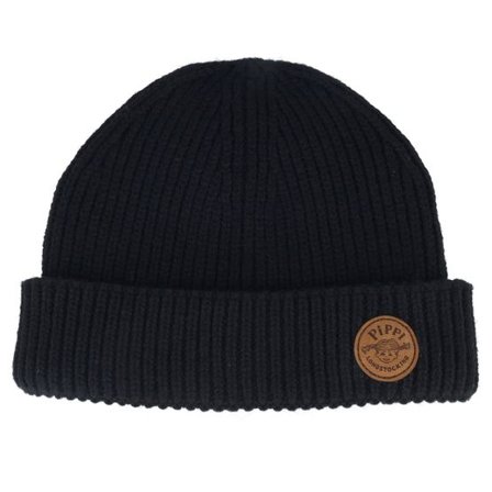 Pippi Långstrump - Svart shortbeanie Beanie - "Brown Logo Black Fisherman Beanie " @ Hatstore