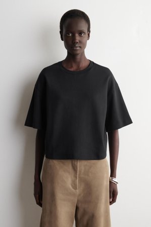 COS Damen Kastenförmiges Oversized-T-Shirt Aus Baumwolle - Schwarz