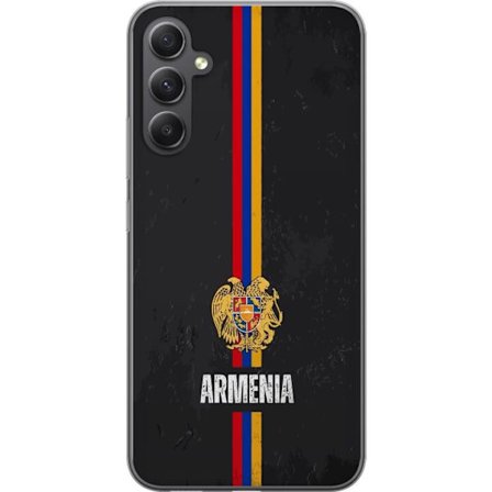 Yhteensopiva Puhelinkuori Samsung Galaxy A25 Armenian vaakuna, jossa lipun värit punainen, sininen, keltainen ja kotka symbolinen suunnittelu täynnä y