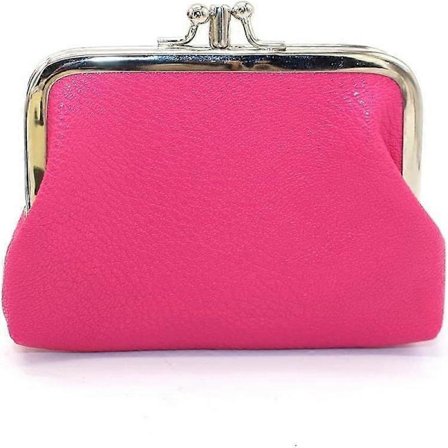 Dobbel Lags Myntveske for Kvinner Jenter PU Lær Kiss-lock Mini Lommebok Nøkkelveske Kortholder Rose Rød
