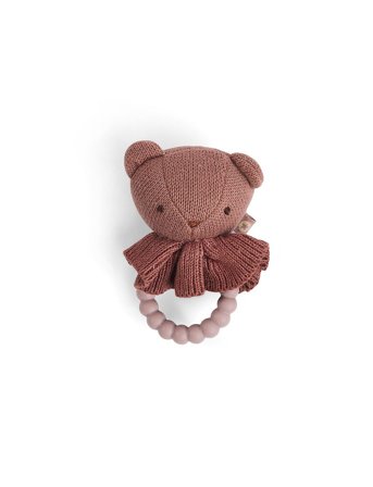 SMALLSTUFF Rattle Bear Face On Silicone Ring Dark rose, Børn & Forældre, Legetøj, Bideringe