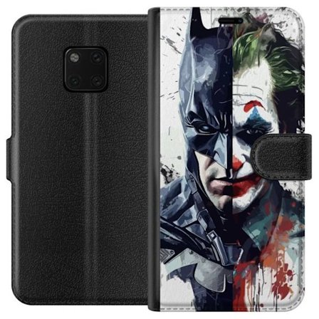 Kompatibelt Plånboksfodral till Huawei Huawei Mate 20 Pro Delat porträtt av Batman och Joker i dramatisk illustration, ikoniskt superhjältemotiv me