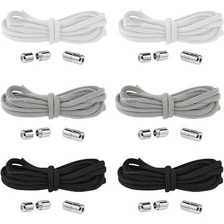 Elastiske Skoløkker, 6 Par 105CM Knæfrie Børneskoløkker med Metalspænde, Elastiske Knæfrie Skoløkker Sort Hvid Grå