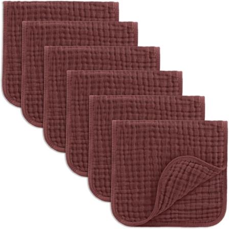 Comfy Cubs Muslin-liinat vauvalle, röyhtäilyliinat, Muslin-neliöt, Erittäin imukykyiset ja pehmeät (Viininpunainen, 6-pakkaus - 50 x 25 cm)