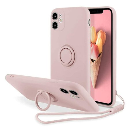 Kompatibel med iPhone 15 Cover, Flydende Silikone, med Ringholder, Aftagelig Håndledsrem, Magnetisk Bilholder, Stødsikker - Pink